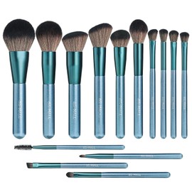 BS-MALL Juego de 14 brochas de maquillaje sintéticas de primera calidad, profesionales, para base de maquillaje, corrector, sombras de ojos, colorete y azul estrellado