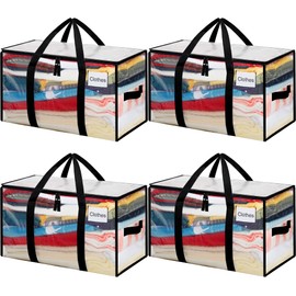 BAGAIL Heavy Duty Moving Bags with Strong Handle, Extra Large Moving Boxes, Storage Tote for Clothes, College Moving Supplies(Clear, 4 Pack)
