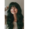 24 Inch Forest Green Wavy Wig with Bangs, Heat Resistant