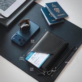 VULKIT Portapasaportes Familiar para 4 Pasaportes - Cartera RFID, Capacidad para 5, Organizador con 4 Ranuras para Tarjetas y SIM, Cierre Seguro, Esenciales para Viajes Familiares, Negro