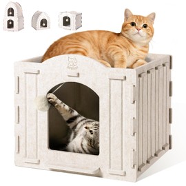 Apasiri Indoor Cat Scratching House: Enclosed Felt Bed Cave with Hanging Ball Toy, No-Tool Assembly Hideaway for Anxious Cats & Kittens up to 35 Lbs
