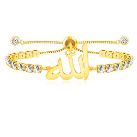 Oneress Exquisite Muslim Tennis Bracelet for Women, Brass Chain Inlaid with AAA+ Cubic Zirconia, Adjustable Slider for Islamic Religious Ceremonies, Everyday Wear, and Gifts – YA4963