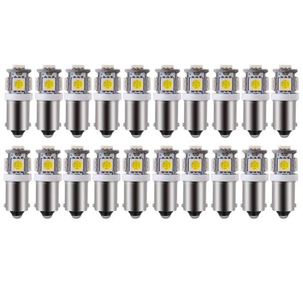 BlyilyB - Pack of 20 - White BA9S T11 T4W 64111 Miniature Bayonet Single Contact Base LED Bulbs 5SMD 5050 For Side Marker Lights RV and Boat Dome Lights Map Lights License Plate Light