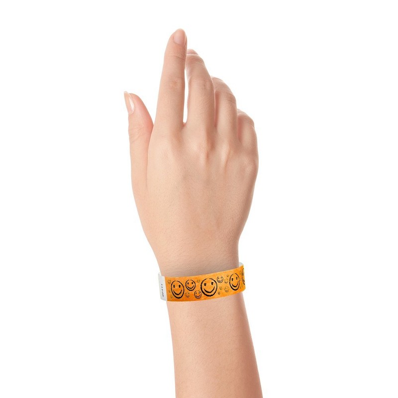 WristCo Neon Orange Smiley Face 3/4" Tyvek Wristbands - 500
