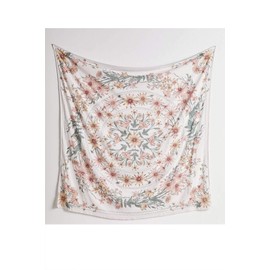 Beige Bohemian Tapestry Wall Hanging, Mandala Flower Medallion Hippie Tapestry with White Aesthetic Wreath Design, Psychedelic Hippie Wall Decoration Ceiling for Bedroom Dorm 150 x 170 cm