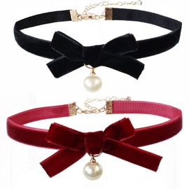 Ahegao Women's Velvet Bow Choker Set of 2 Cute Choker Collar Necklace Cosplay Subcal Accessory Simple
