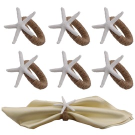 Starfish Napkin Rings, Set of 6 – Coastal Beach Table Decor, Nautical Napkin Holders for Parties, Celebrations and Home Dining