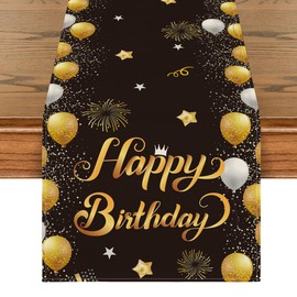 Artoid Mode Balloons Firework Happy Birthday Table Runner, Stars Holiday Kitchen Dining Table Decoration for Home Party Decor 13x108 Inch