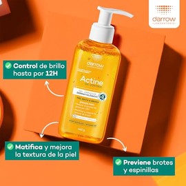 DARROW, Actine Oil Control Gel Limpiador Dermatológico, Piel Mixta a Grasa, Control de Sebo Hasta 12H, 140 g