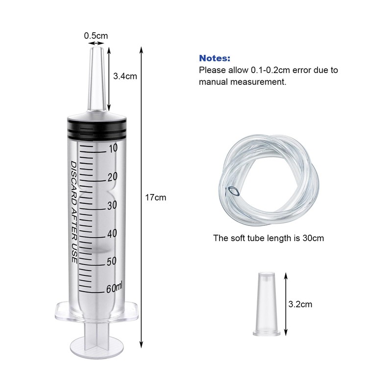6 Pack 60ml/cc Plastic Syringe Large Syringes Catheter Tip Sterile