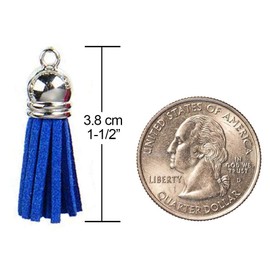 Keychain Tassels Leather Tassel Pendants with Silver White Caps,Tassel Charm for Jewelry Making Keychain Bracelets Ring Crafts -30pcs(1-1/2 inch,Blue)