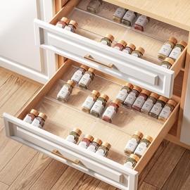 PanPanPal 8 Packs Spice Drawer Organizer, 2-Tier Acrylic Drawer Seasoning Organizer, Expandable From 11'' to 22'' Kitchen Spice Rack Organizers and Storage for Drawer (Jars not included), Clear