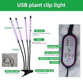 FLMTHL Grow Light for Indoor Plants LED Lamps with Full Spectrum & Red Blue Spectrum, 3/9/12H Timer, 10 Dimmable Level, Adjustable Gooseneck,3 Switch Modes