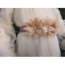 Pearl Tulle Flower Girl Sash Belt for Dress Bridesmaid and Flower Girls Sash Belt Bridal Wedding (Champagne)