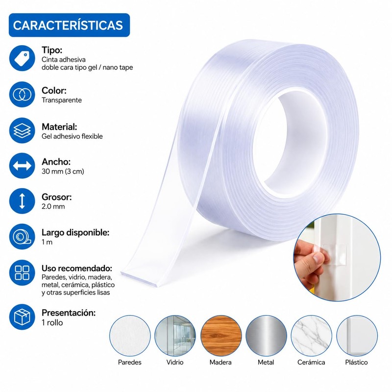 3 piezas Ivy Grip Tape Cinta Doble Cara Transparente, Reutilizable,