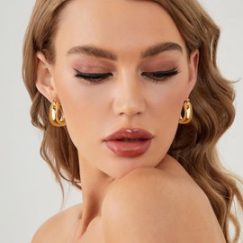 Gold Chunky Hoop Earrings for Women 18K Gold Plated Hoops Small Thick Hoop Earrings Gold Chunky Gold Hoops Trendy Gold Jewelry Gift for Her