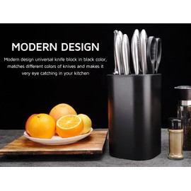 Universal Knife Block for Kitchen, WELLSTAR Knife Holder without Knives, Safe Space Saver Large Volume Stable Knife Storage with Scissors and Sharpening Rod Slot, Detachable for Easy Cleaning - Black