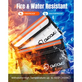 Pack of 2 Fireproof Bags with Reflective Strips, 20 x 13 cm, Practical Small Fireproof Money Bag for Documents, Cash and Valuables, 5200°F Heat-Resistant, Waterproof, Black Silver