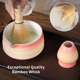 VONAHAST Matcha Bowl and Whisk Set - 7-Piece Kit Bamboo Matcha Whisk (Chasen), Ceramic Chawan, Sifter & Holder - All-in-One Matcha Making Kit Orange