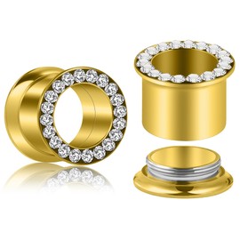 Uqnwbdq 0G Gold Ear Gauges Tunnels Plugs Earrings for Ears 0 Gauge 316L Surgical Stainless Steel Diamond Single Flare Screw Fit Back Tunnels Plugs Hollow Gauges Size 8mm 5/16 inch Women Men