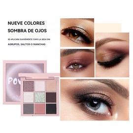 Paleta de Sombras de Ojos 9 Colores, Resistente al Agua y Sudor, Tonos Brillantes y Mate para Maquillaje Ahumado (01, 68g)