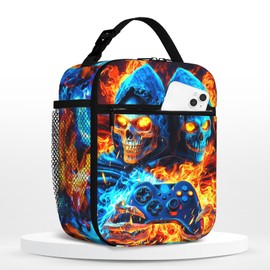 Boys Lunch Box for School Insulated Lunch Bag for Boys Girls Cool Skull Game Reusable LunchBag for School Work Office Picnic Hiking Beach Portable Lunchbox with Adjustable Strap For boys 8-12 teenager
