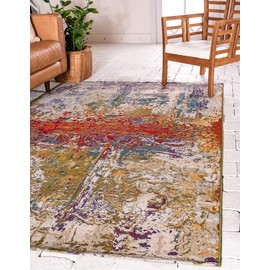 Unique Loom Outdoor Modern Collection Area Rug - Crumpled (3' 3" x 5' 3" Rectangle, Multi/ Gold)