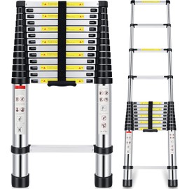 Telescoping Ladder, 16.5FT Aluminum Extension Ladder with 2 Replacement of Non-Slip Rubber Cover, Telescopic Ladder 330 lbs Load, Portable Collapsible Ladder for Indoor Outdoor
