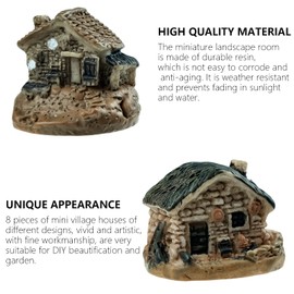8 PCS Mini House Figurines, Miniature Village Hut Figurine, Fairy Garden Cottage Ornaments Accessories for DIY Bonsai, Succulent Planting, Terrarium, Flower Pot Decor (8 PCS Mini House Figurines)
