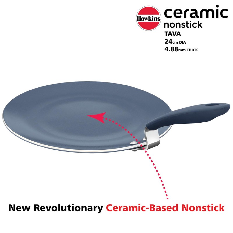 HAWKINS Ceramic Nonstick Tava, 24 cm Diameter, Induction Paratha Tawa,