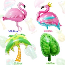 Flamingo Balloons, Pack of 8 Foil Balloons, Flamingo, Fruit Balloons, Flamingo Party Decoration, Hawaiian Balloons for Birthday Party, Summer, Tropical Beach Party Accessories