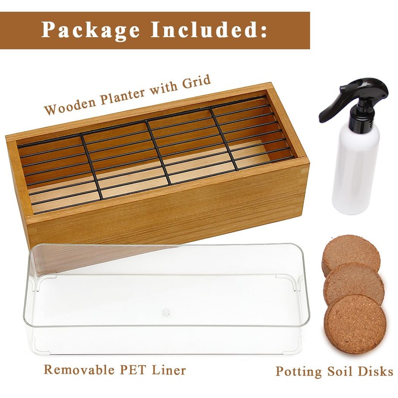 BENPIN Wooden Cat Grass Planter (no Seeds Included) with Potting