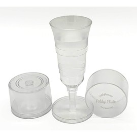 FoldyCups.com Travel Wine / Champagne Glasses (Set of 2) - Clear Plastic Portable / Collapsible Flute Style Cup For Picnics, Camping And Boozing On The Go