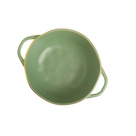 COLLBATH Decorative Ceramic Double Handle Baking Bowl for Soup and Salad Nonstick Heat Resistant Kitchen Dish Matcha for Home and Restaurant Use
