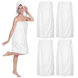 4 Pcs Spa Wrap Towel Wrap for Women Spa Robe with Adjustable Closure Elastic Top Lightweight Wraps for Bath Shower (White,Square)