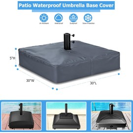 Rileytee Patio Umbrella Base Cover,Outdoor Heavy Duty 600D Waterproof Anti-UV Square Umbrella Stand Base Covers (30"L x 30"W x 5"H-Grey)