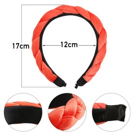 BETESSIN Velvet Headband Dirndl Braided Headband Wide Hair Band Vintage Padded Headband Rockabilly Costume Hair Accessories Headband for Women and Girls Orange