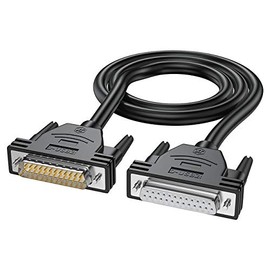 DB25 - Cable de extensión macho a hembra, 3 pies, 26 awg, cables de cobre estañado de 25 colores diferentes, doble blindado con lámina y trenza, D-SUB 25 pines RS232 cable serie en negro