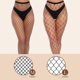 Auftl Fishnet Stockings for Women, High Waist Tights Fishnet Stockings, Black Thigh High Pantyhose, One Size Fit All, 2 Pcs