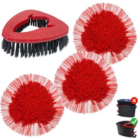 4 Pack Spin Mop Accessories Replacement for Vileda/o-ceda, 3 Built-in Strong Friction Microfiber Chenille,1 Brush