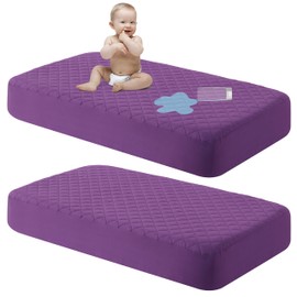NTBAY 2 Pack Waterproof Crib Mattress Protector, Quilted 28"x52" Toddler Fitted Sheet - Machine Washable - Soft and Breathable Mattress Pad Cover for Crib, Nursery, Daycare, Cot, Purple