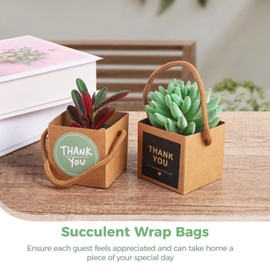 60 Pcs Succulent Wrap Bags, 2.5Inch Kraft Paper Succulent Favor Boxes with Waterproof Coating, Handheld Present Wrap Boxes, Includes 120 Stickers, Ideal for Weddings and Parties