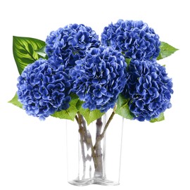 Coferset 5pcs Artificial Hydrangea Flowers Real Touch 20 inch Lifelike Hydrangea Flower for Home Wedding Office Party Living Room Decoration (Royal Blue)