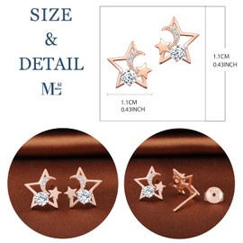 MicLee Woman's girl's Earrings Studs, 925 Sterling silver earrings, Shining star diamond earrings studs, Moon studs, Inlaid zircon, elegant and unique, rose gold