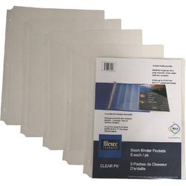 Filexec Binder Pocket, 3-Hole Punched, Letter Size,Clear (6 Packs of 5) (50106-30204)