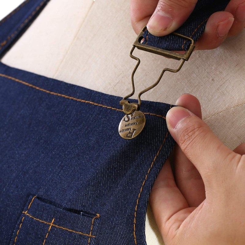 Denim Apron with Pockets for Men Women Chef Kitchen BBQ