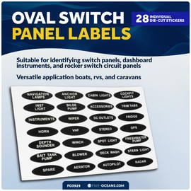 Five Oceans Boat Switch Panel Labels, 28 Pcs per Sheet, Marine Boat Dash Board Instruments Decal, Waterproof Rocker Switch Circuit Panel Sticker for Boats, RVs, Caravans - FO3929