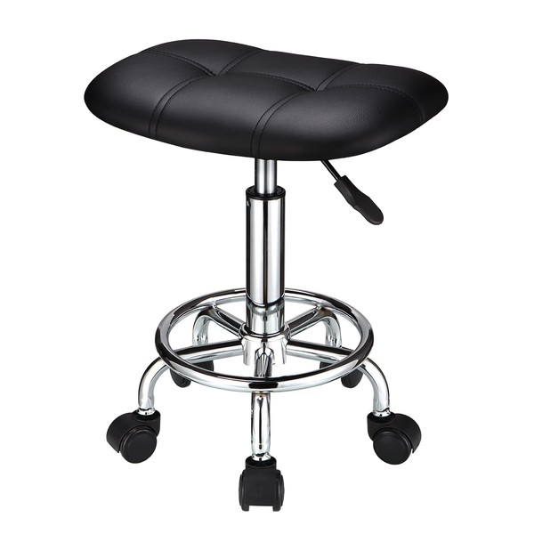 HMTOT Square Rolling Stool with Wheels Height Adjustable Swivel Stools
