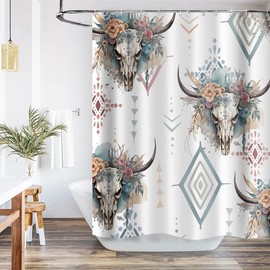 Ticuenicoa Western Cow Skull Shower Curtain Boho Western Shower Curtains for The Bathroom with Cactus Farmhouse Country Waterproof Fabric Bath Curtain with 12 Hooks Sets (72''Wx72''H)