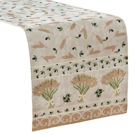 Home Bargains Plus Rectangle Fabric Table Runner, 70 Inch Long, Wheat and Olives Print, Indoor Outdoor Stain and Water Resistant Fabric Table Runner, Provence French Country